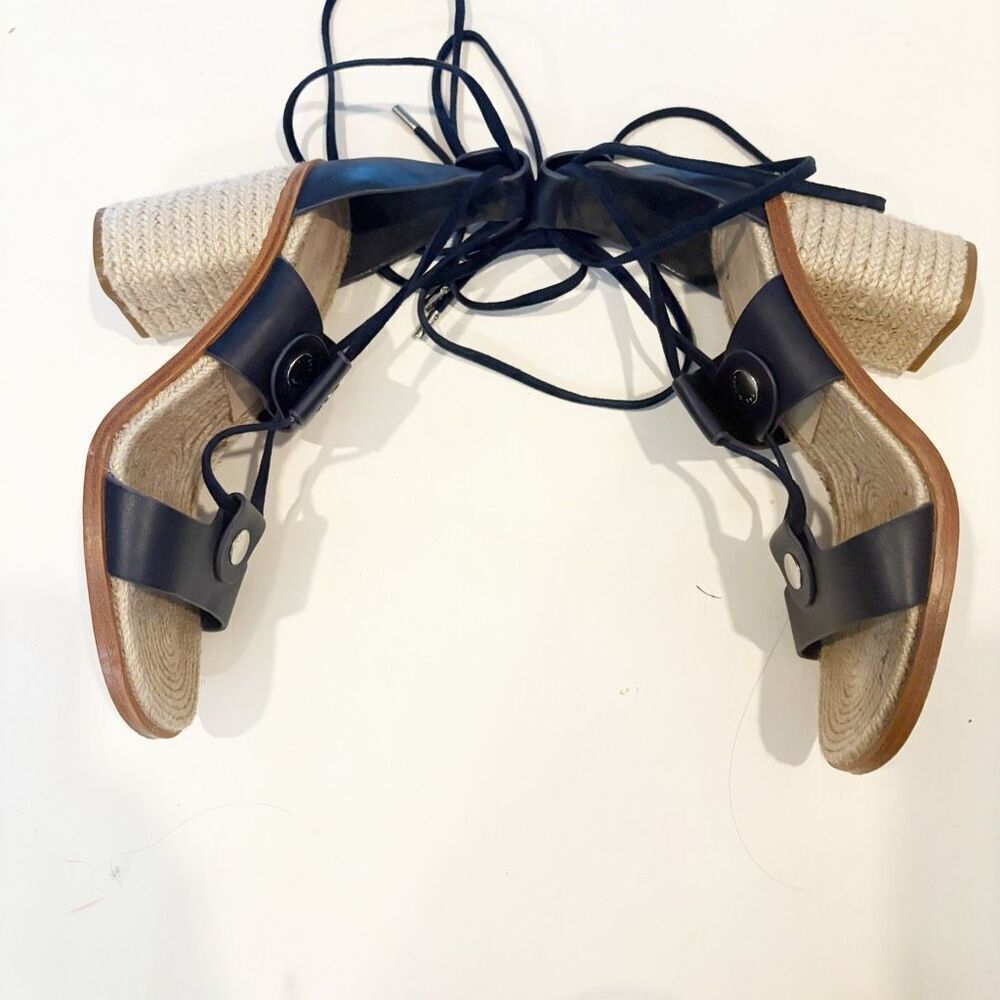 Rag & Bone Eden Sandal Navy Leather Raffia Lace Up $450 Size 38 - Picture 5 of 11